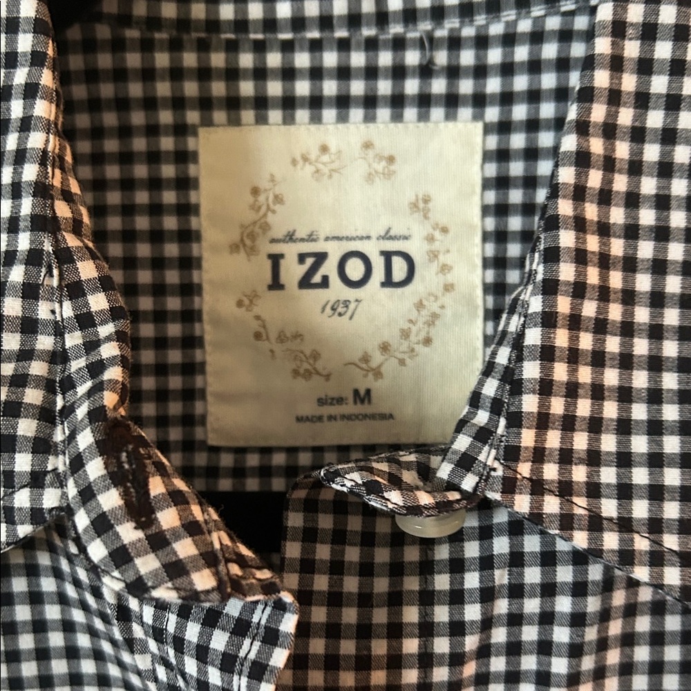 Izod Black & White Gingham Button-Down Women’s Vintage Shirt, sz M fits like S